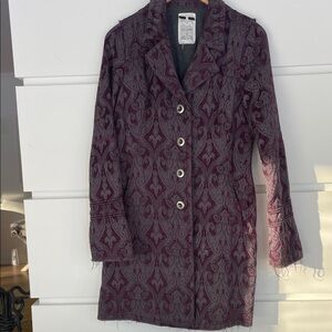 Vintage Free People Maroon/Plum Tapestry Patterned Blazer